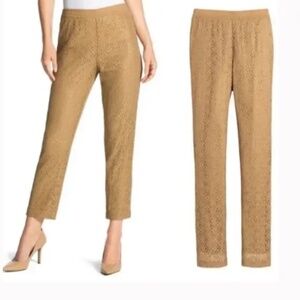 Chico's Tan camel brown lace pull on elastic dressy Ankle pants capsule rich L